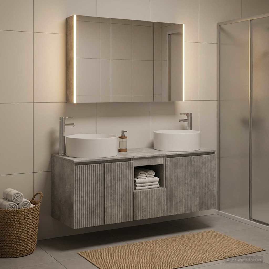 Bathroom Cabinet Set 4 pcs Concrete Grey 103.5 x 15.5 x 70 cm