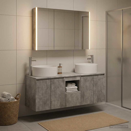 Bathroom Cabinet Set 4 pcs Concrete Grey 103.5 x 15.5 x 70 cm