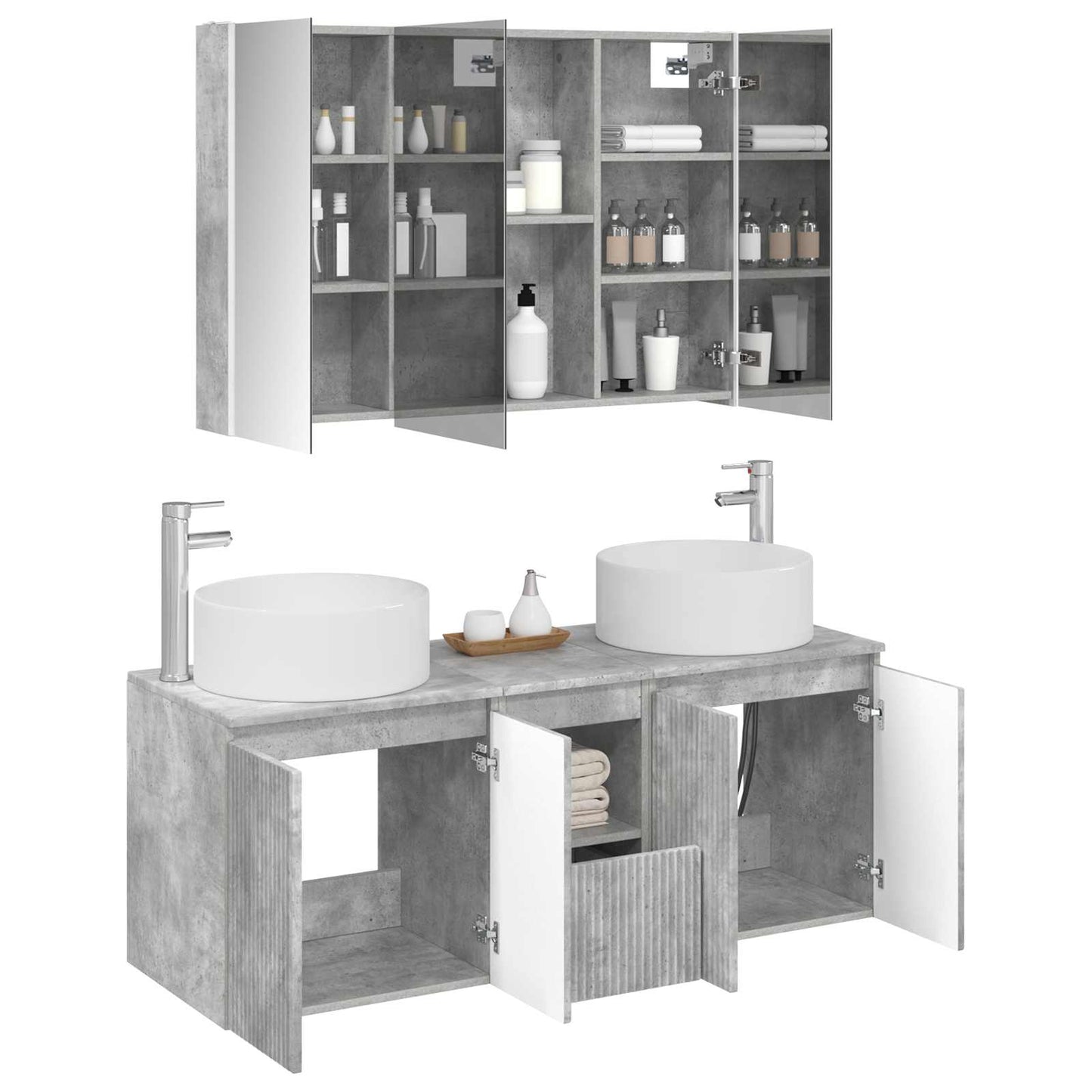 Bathroom Cabinet Set 4 pcs Concrete Grey 103.5 x 15.5 x 70 cm