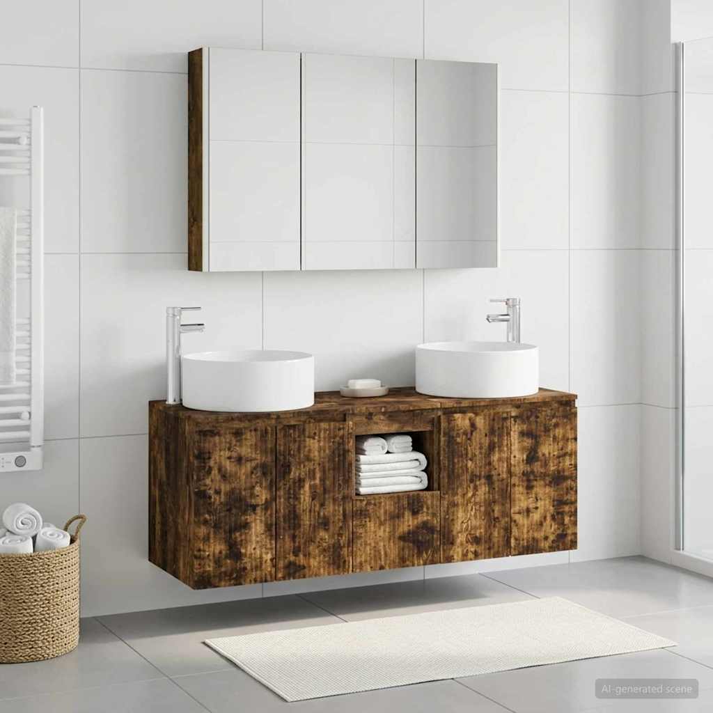 Bathroom Cabinet Set 4 pcs Smoked Oak 103.5 x 15.5 x 70 cm