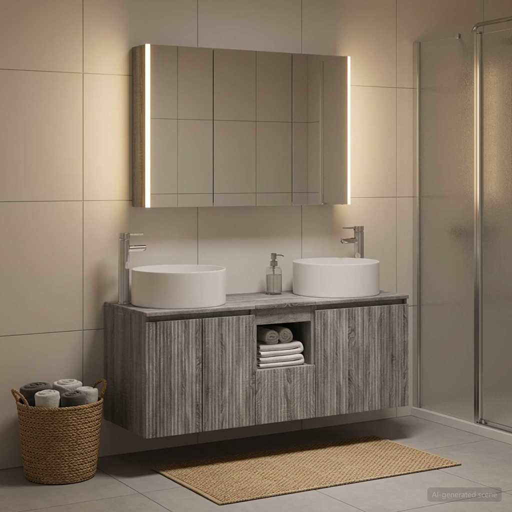 Bathroom Cabinet Set 4 pcs Grey Sonoma 103.5 x 15.5 x 70 cm