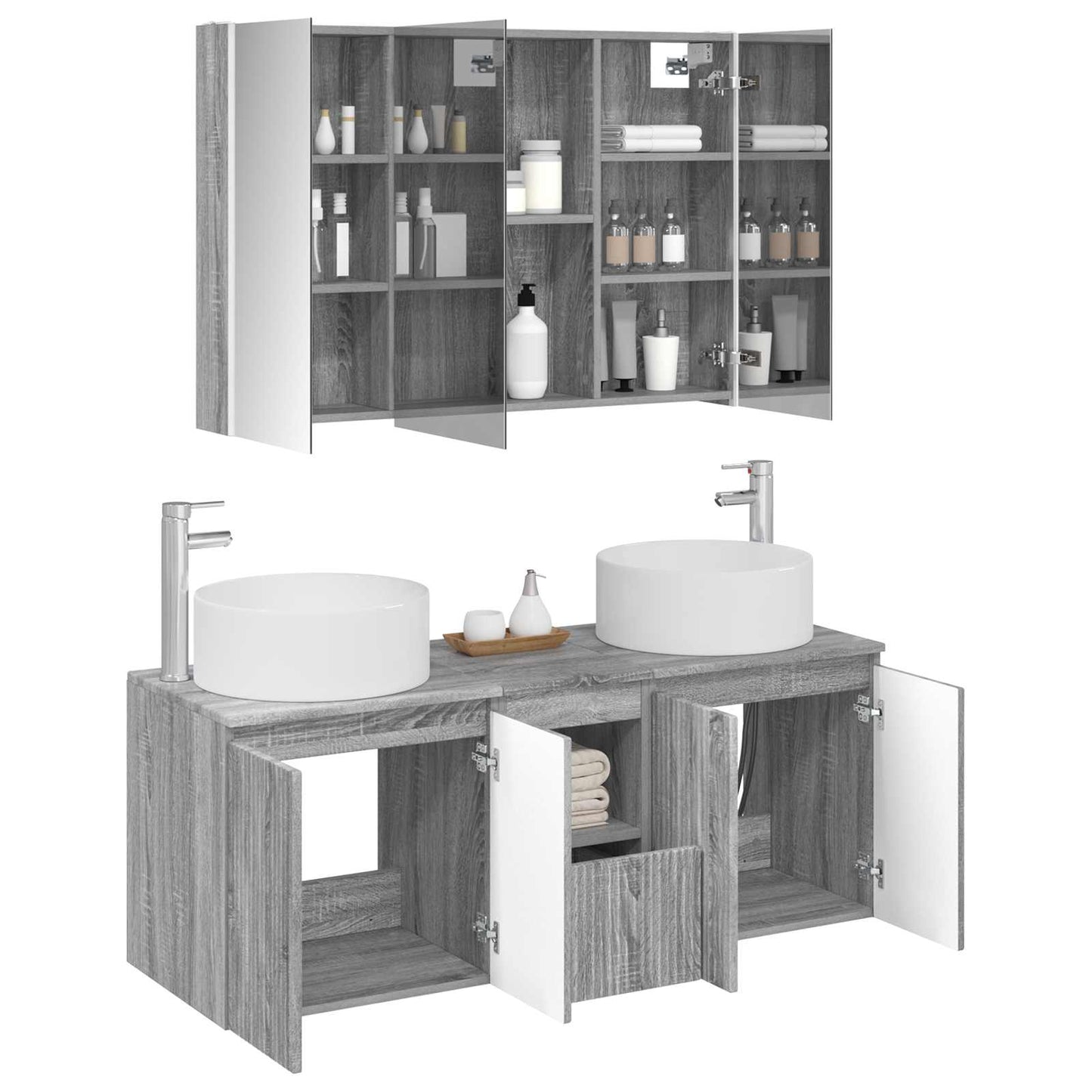 Bathroom Cabinet Set 4 pcs Grey Sonoma 103.5 x 15.5 x 70 cm