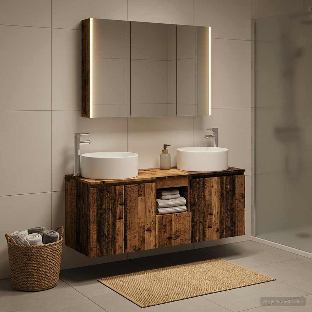 Bathroom Cabinet Set 4 pcs Old Wood 103.5 x 15.5 x 70 cm