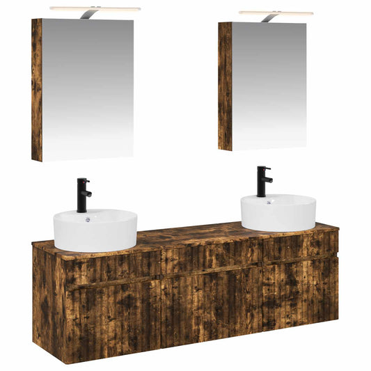 Bathroom Cabinet Set 5 pcs Smoked Oak 50 x 14.5 x 70 cm