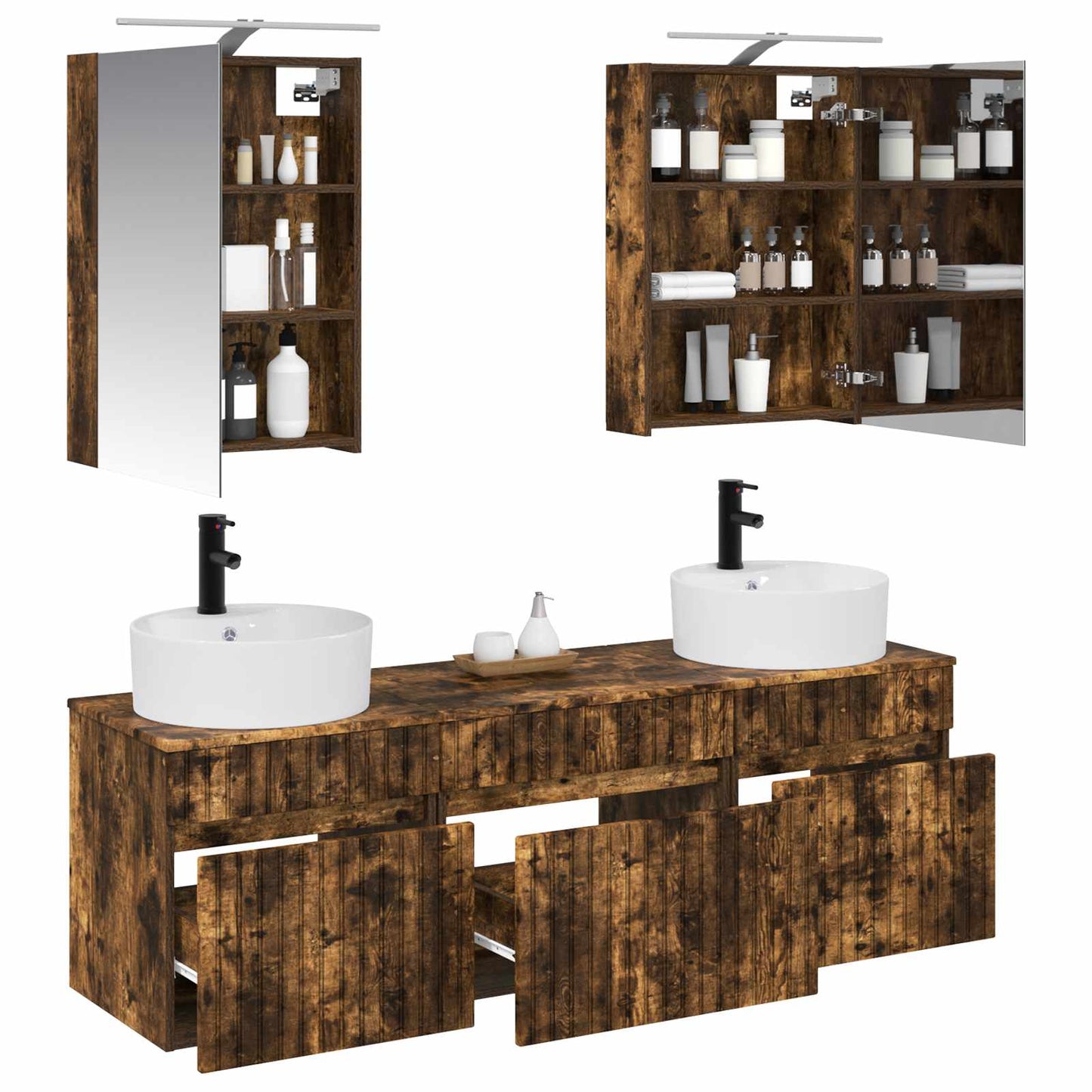 Bathroom Cabinet Set 5 pcs Smoked Oak 50 x 14.5 x 70 cm