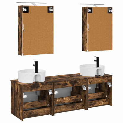 Bathroom Cabinet Set 5 pcs Smoked Oak 50 x 14.5 x 70 cm
