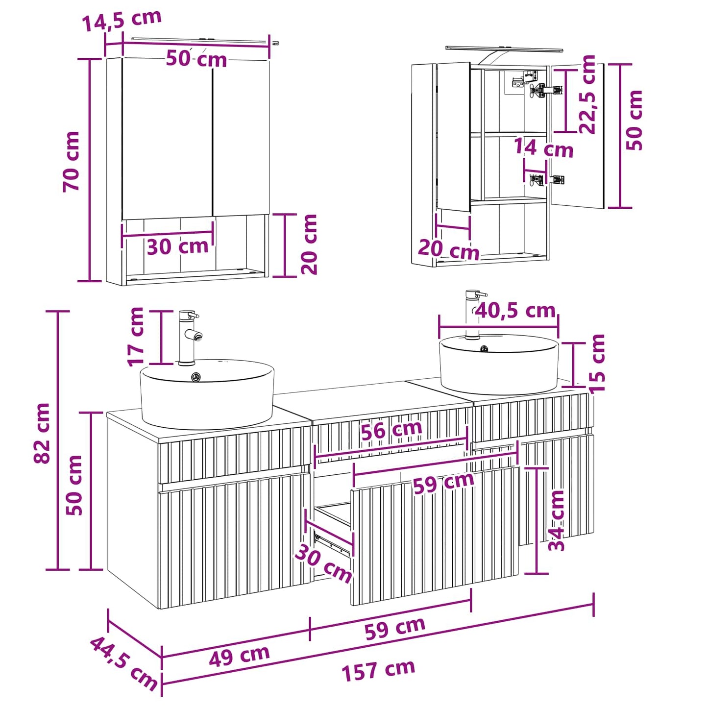 Bathroom Cabinet Set 5 pcs Grey Sonoma 50 x 14.5 x 70 cm
