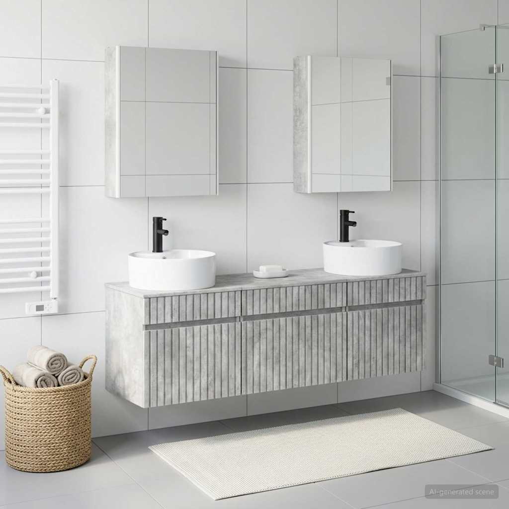 Bathroom Cabinet Set 5 pcs Concrete Grey 53 x 15.5 x 70 cm