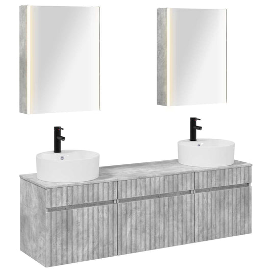 Bathroom Cabinet Set 5 pcs Concrete Grey 53 x 15.5 x 70 cm