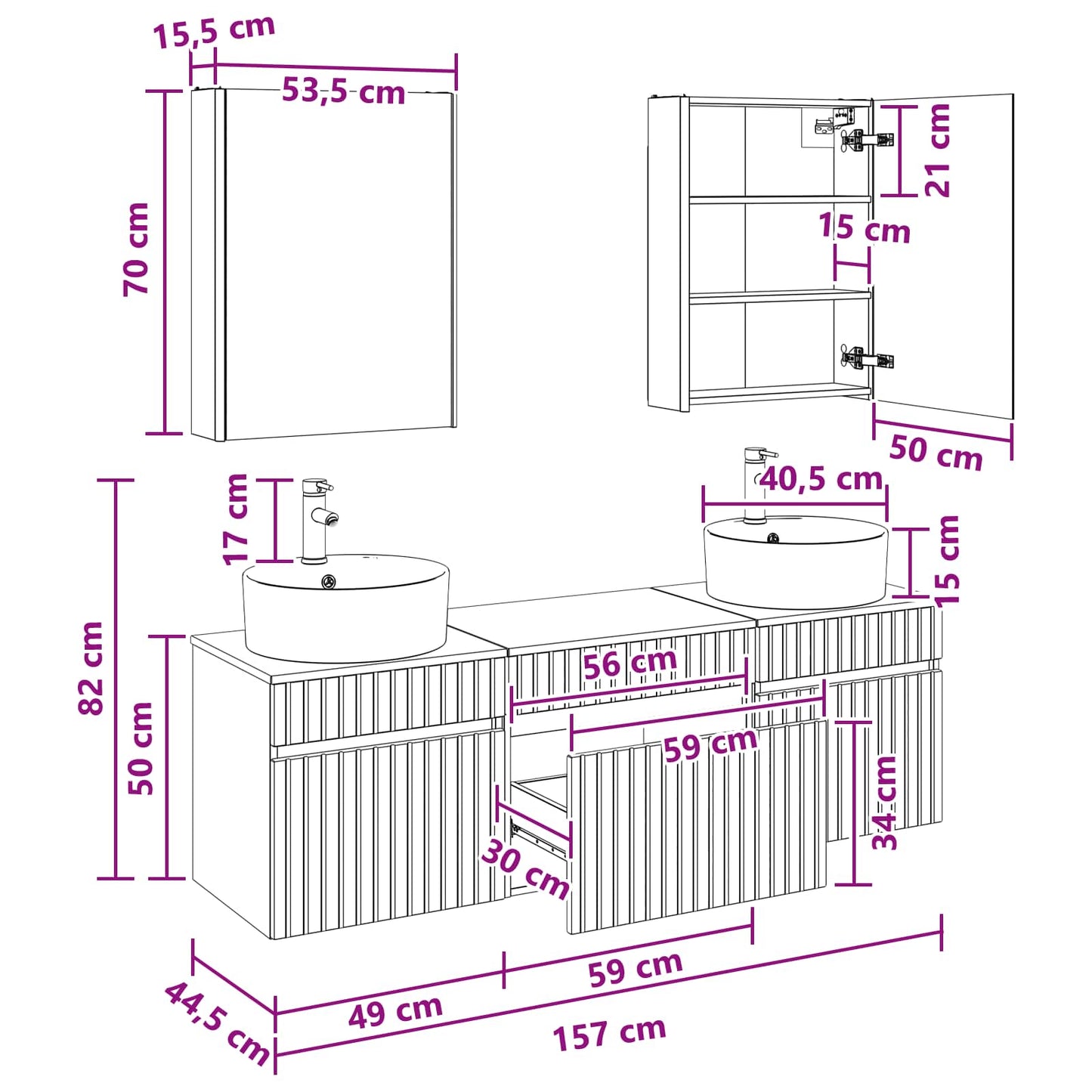 Bathroom Cabinet Set 5 pcs Smoked Oak 53 x 15.5 x 70 cm