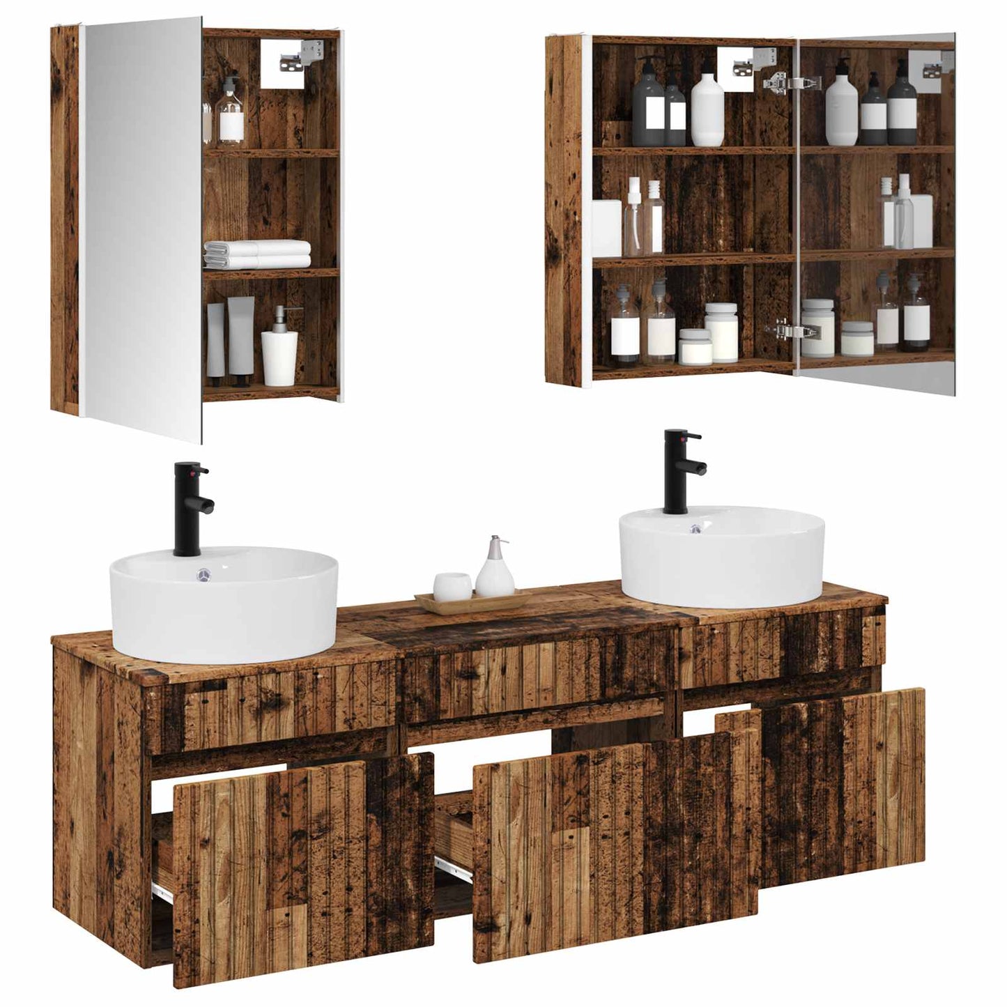 Bathroom Cabinet Set 5 pcs Old Wood 53 x 15.5 x 70 cm