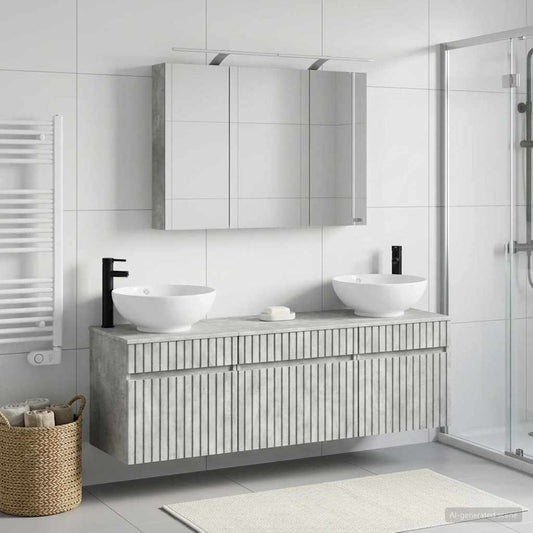 Bathroom Cabinet Set 4 pcs Concrete Grey Engineered Wood