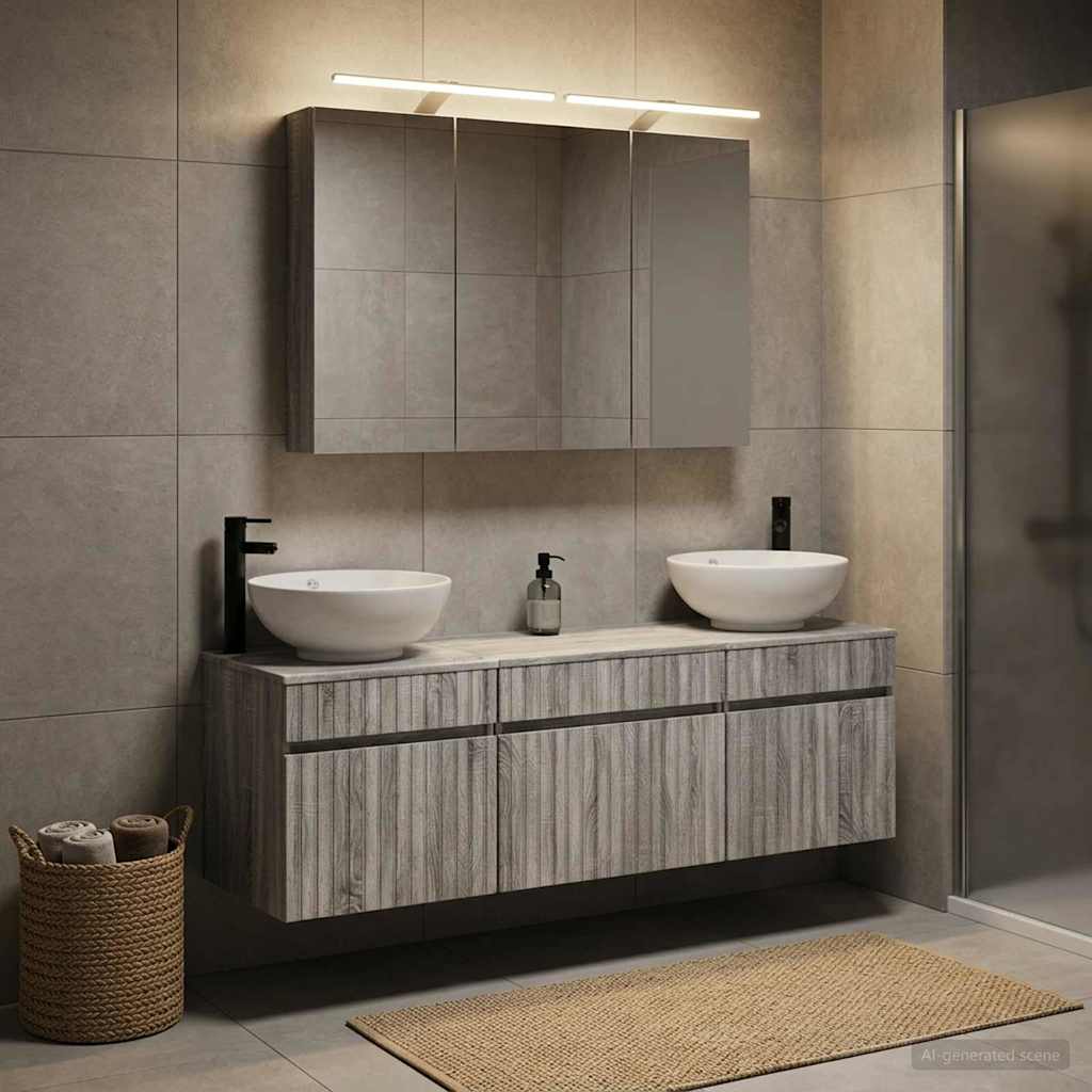 Bathroom Cabinet Set 4 pcs Grey Sonoma 100 x 14.5 x 70 cm