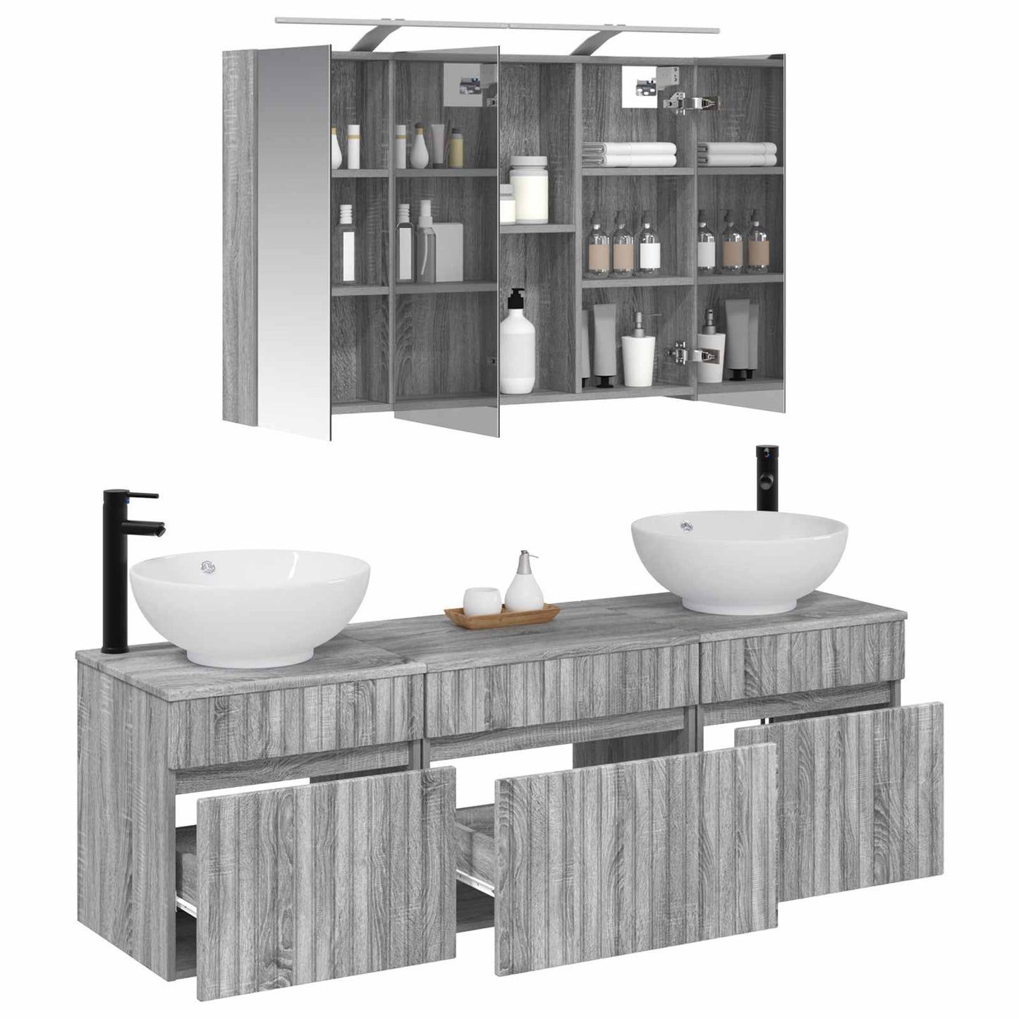 Bathroom Cabinet Set 4 pcs Grey Sonoma 100 x 14.5 x 70 cm