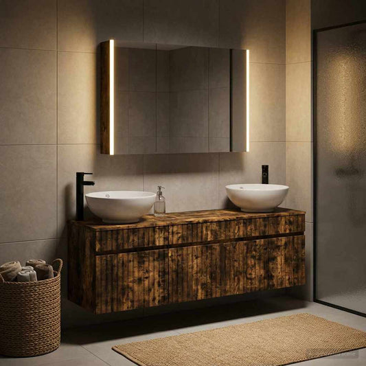 Bathroom Cabinet Set 4 pcs Smoked Oak 103.5 x 15.5 x 70 cm