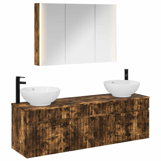 Bathroom Cabinet Set 4 pcs Smoked Oak 103.5 x 15.5 x 70 cm