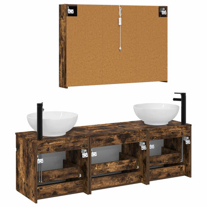 Bathroom Cabinet Set 4 pcs Smoked Oak 103.5 x 15.5 x 70 cm