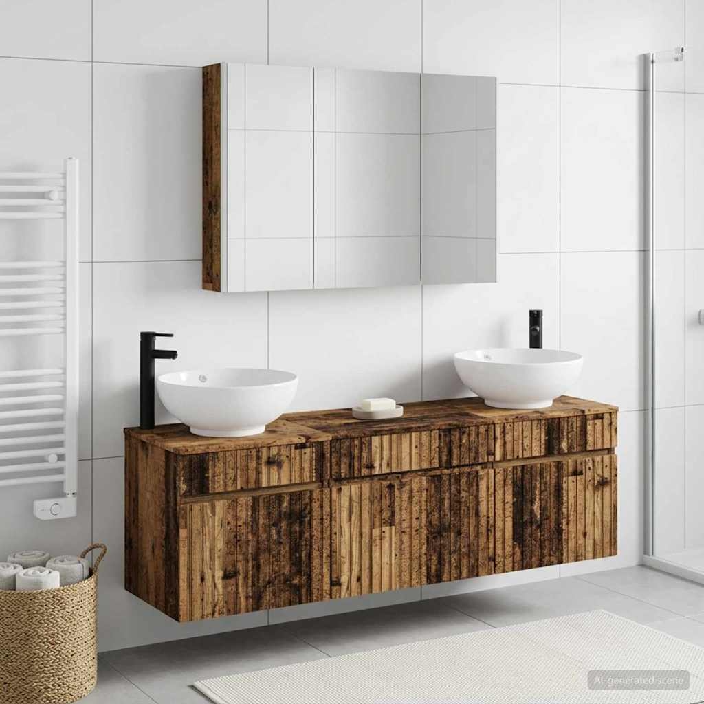 Bathroom Cabinet Set 4 pcs Old Wood 103.5 x 15.5 x 70 cm