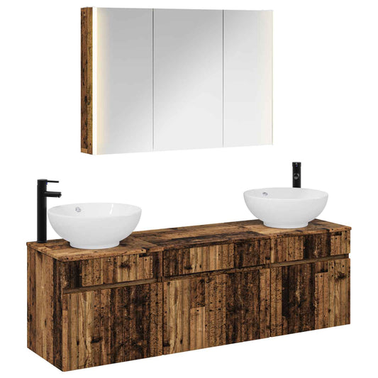 Bathroom Cabinet Set 4 pcs Old Wood 103.5 x 15.5 x 70 cm