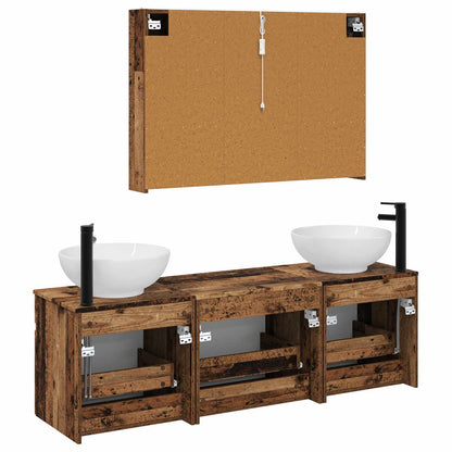 Bathroom Cabinet Set 4 pcs Old Wood 103.5 x 15.5 x 70 cm