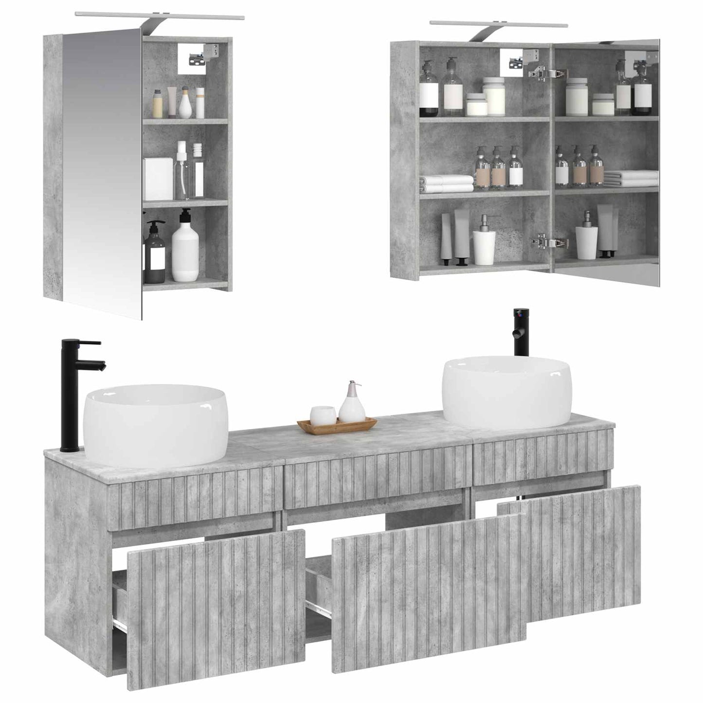 Bathroom Cabinet Set 5 pcs Concrete Grey 50 x 14.5 x 70 cm