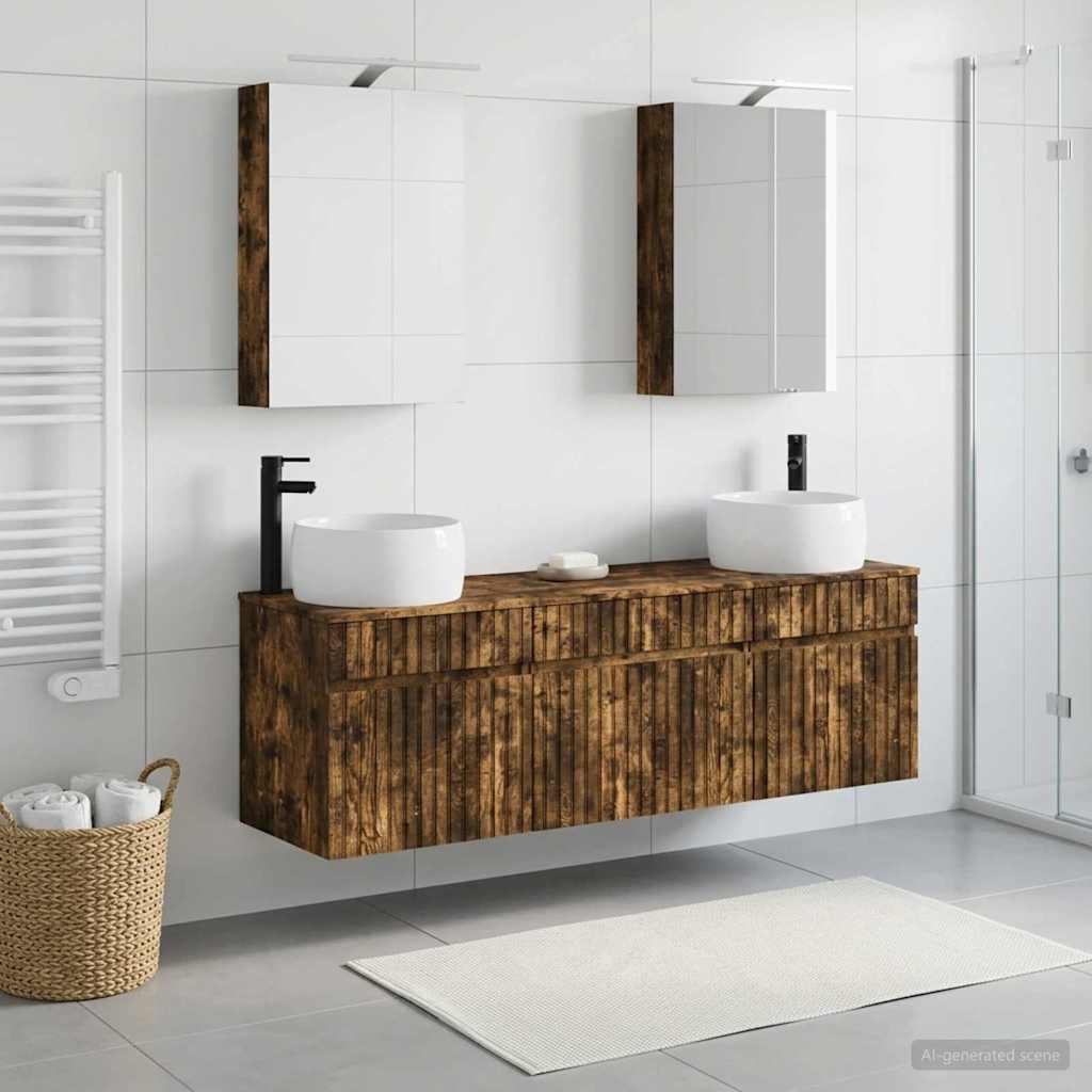 Bathroom Cabinet Set 5 pcs Smoked Oak 50 x 14.5 x 70 cm