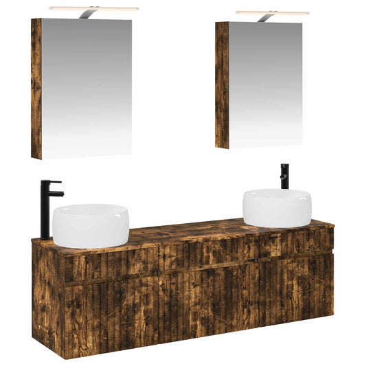 Bathroom Cabinet Set 5 pcs Smoked Oak 50 x 14.5 x 70 cm