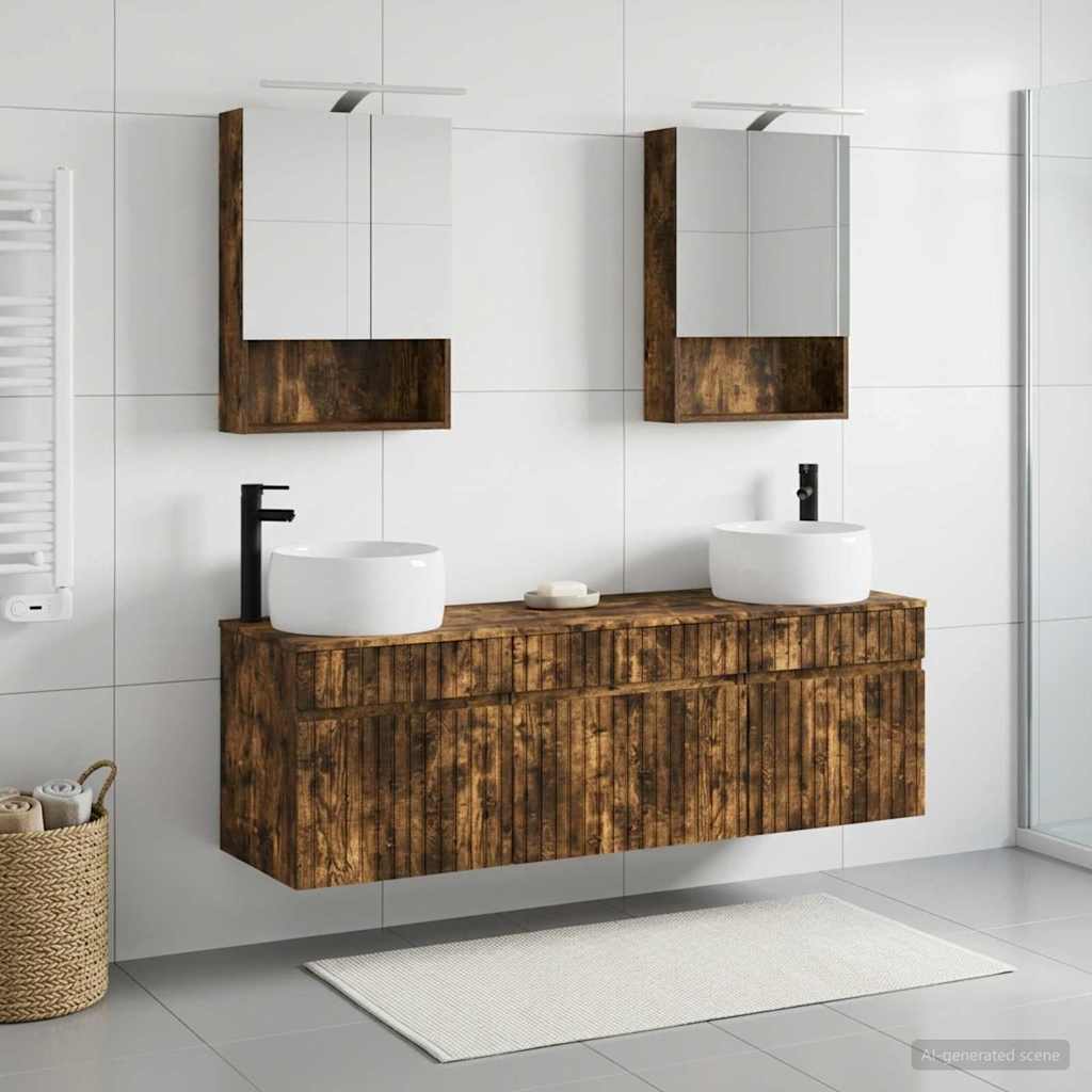 Bathroom Cabinet Set 5 pcs Smoked Oak Engineered Wood