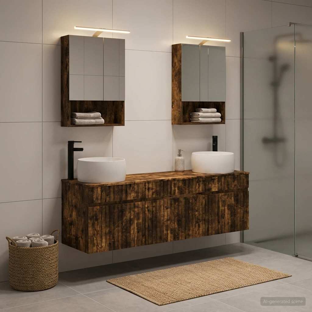 Bathroom Cabinet Set 5 pcs Smoked Oak Engineered Wood