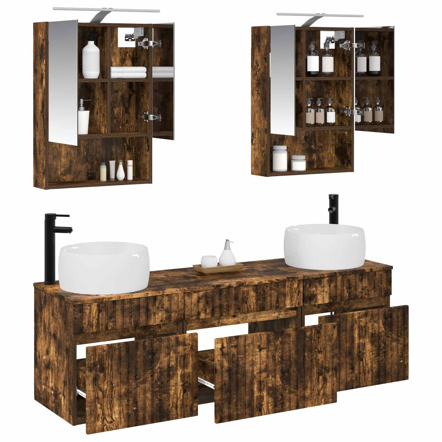 Bathroom Cabinet Set 5 pcs Smoked Oak 50 x 14.5 x 70 cm