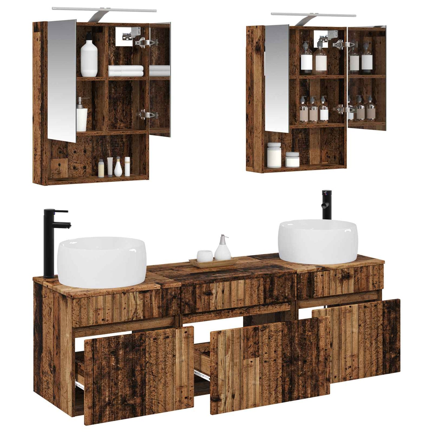 Bathroom Cabinet Set 5 pcs Old Wood 50 x 14.5 x 70 cm