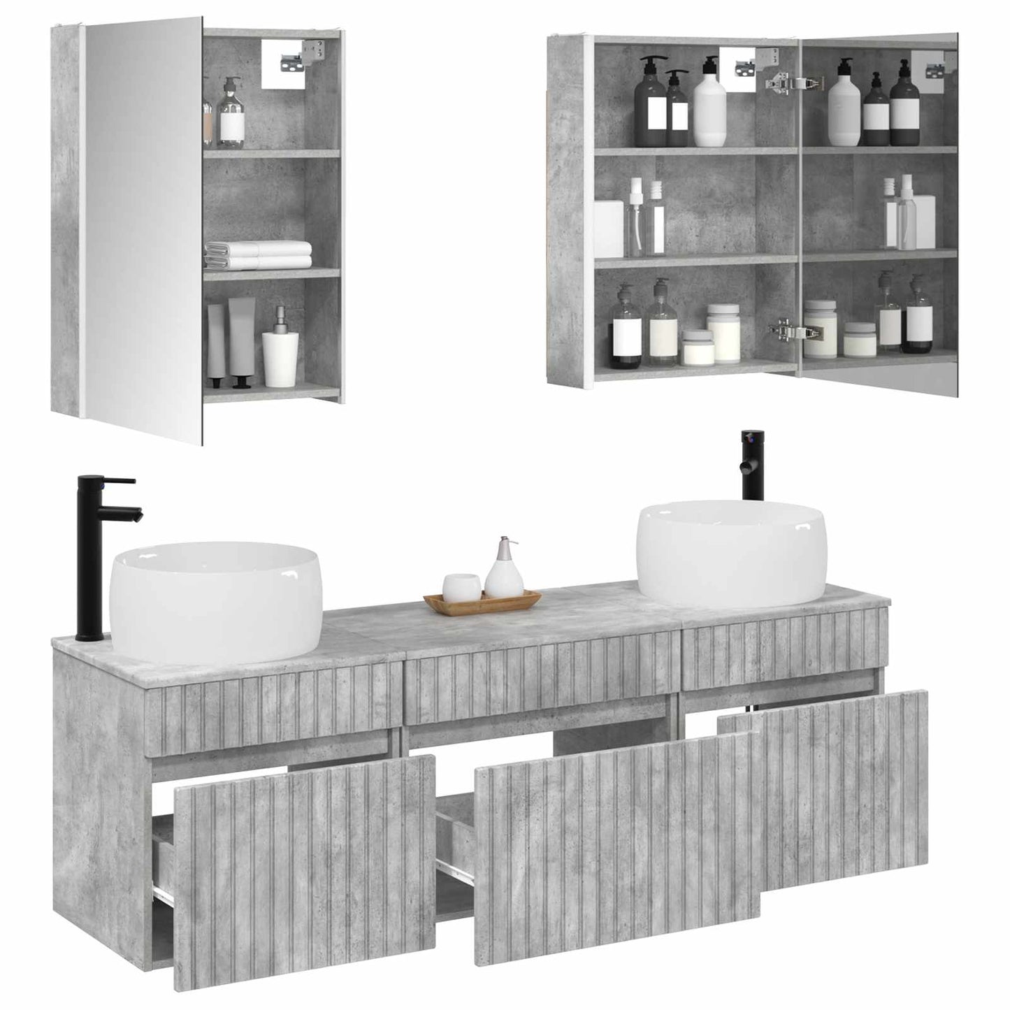 Bathroom Cabinet Set 5 pcs Concrete Grey 53 x 15.5 x 70 cm