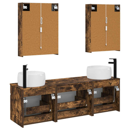 Bathroom Cabinet Set 5 pcs Smoked Oak 53 x 15.5 x 70 cm