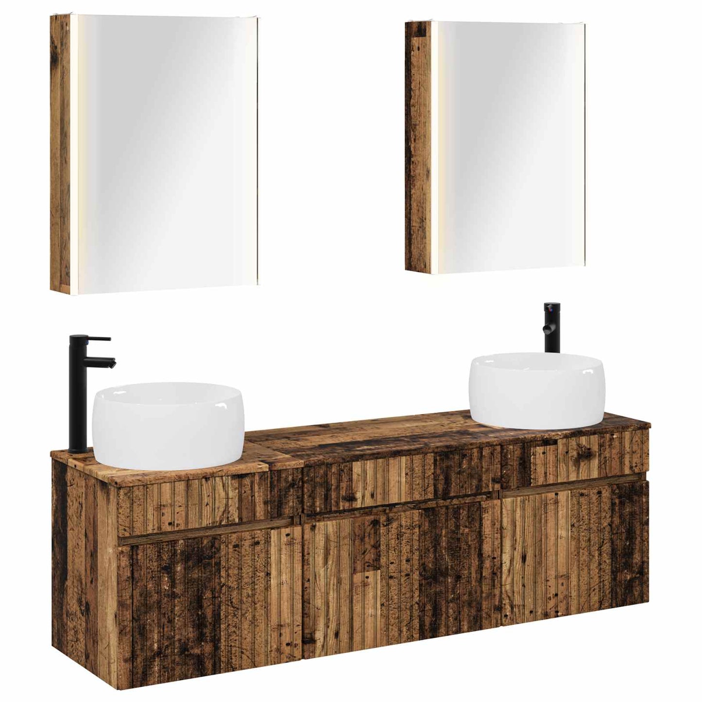 Bathroom Cabinet Set 5 pcs Old Wood 53 x 15.5 x 70 cm