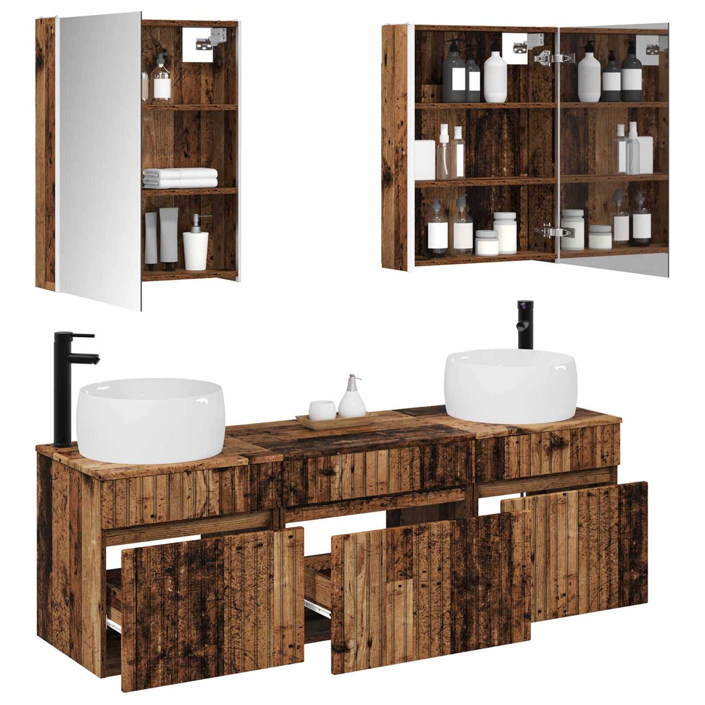 Bathroom Cabinet Set 5 pcs Old Wood 53 x 15.5 x 70 cm