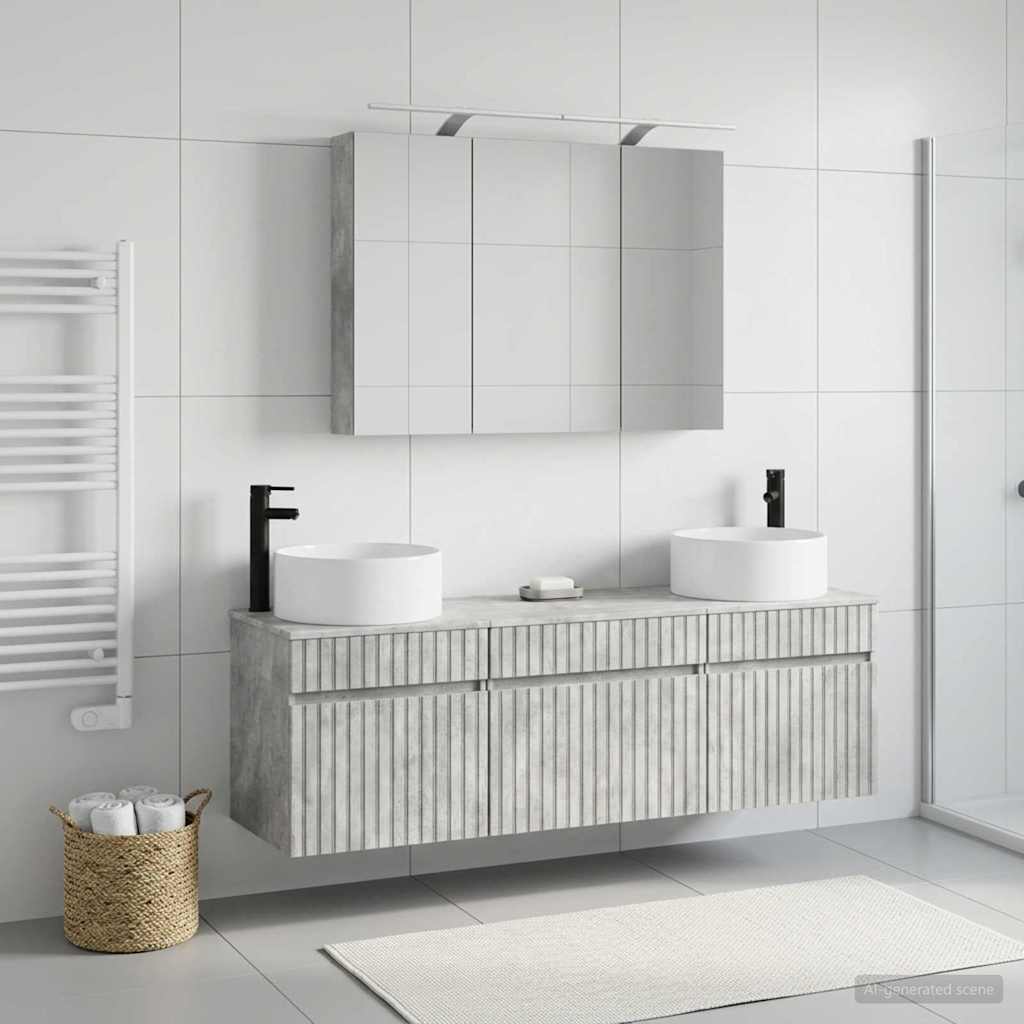 Bathroom Cabinet Set 4 pcs Concrete Grey 100 x 14.5 x 70 cm
