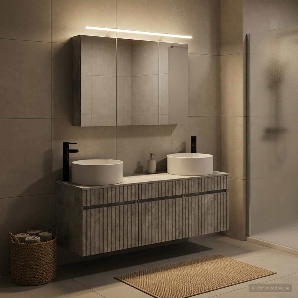 Bathroom Cabinet Set 4 pcs Concrete Grey 100 x 14.5 x 70 cm