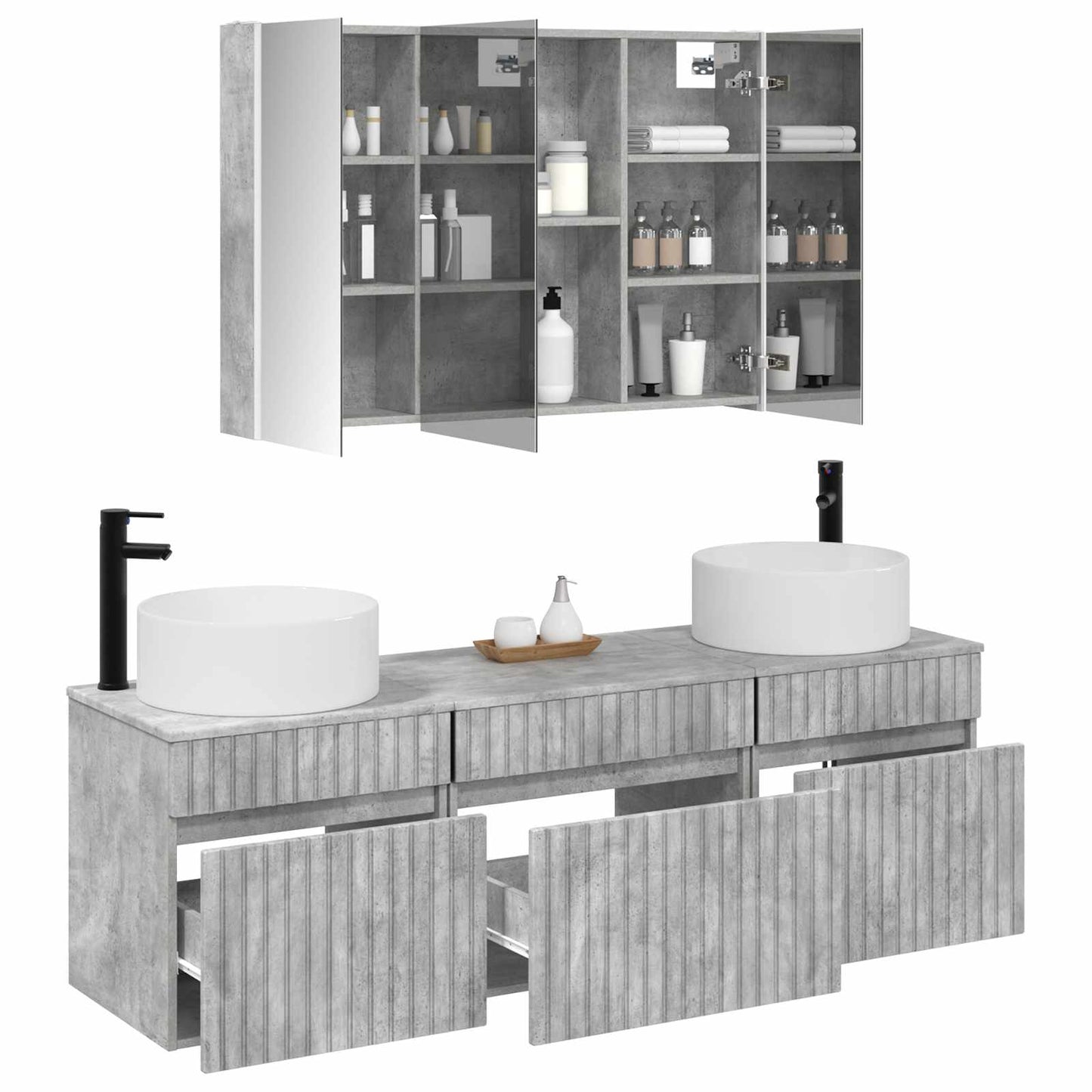 Bathroom Cabinet Set 4 pcs Concrete Grey 103.5 x 15.5 x 70 cm