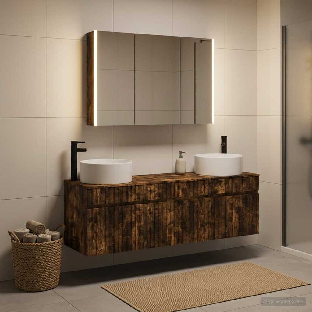 Bathroom Cabinet Set 4 pcs Smoked Oak 103.5 x 15.5 x 70 cm