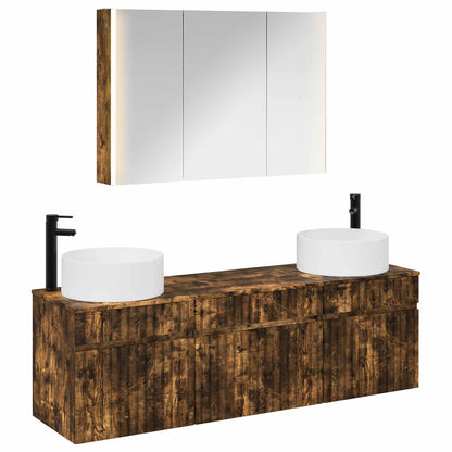 Bathroom Cabinet Set 4 pcs Smoked Oak 103.5 x 15.5 x 70 cm