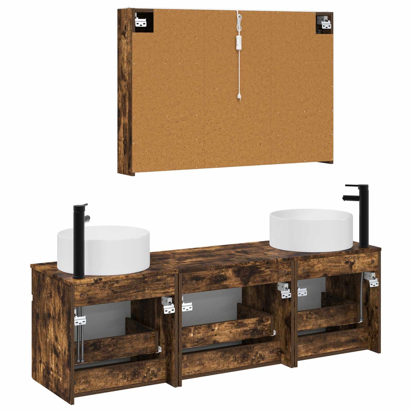 Bathroom Cabinet Set 4 pcs Smoked Oak 103.5 x 15.5 x 70 cm