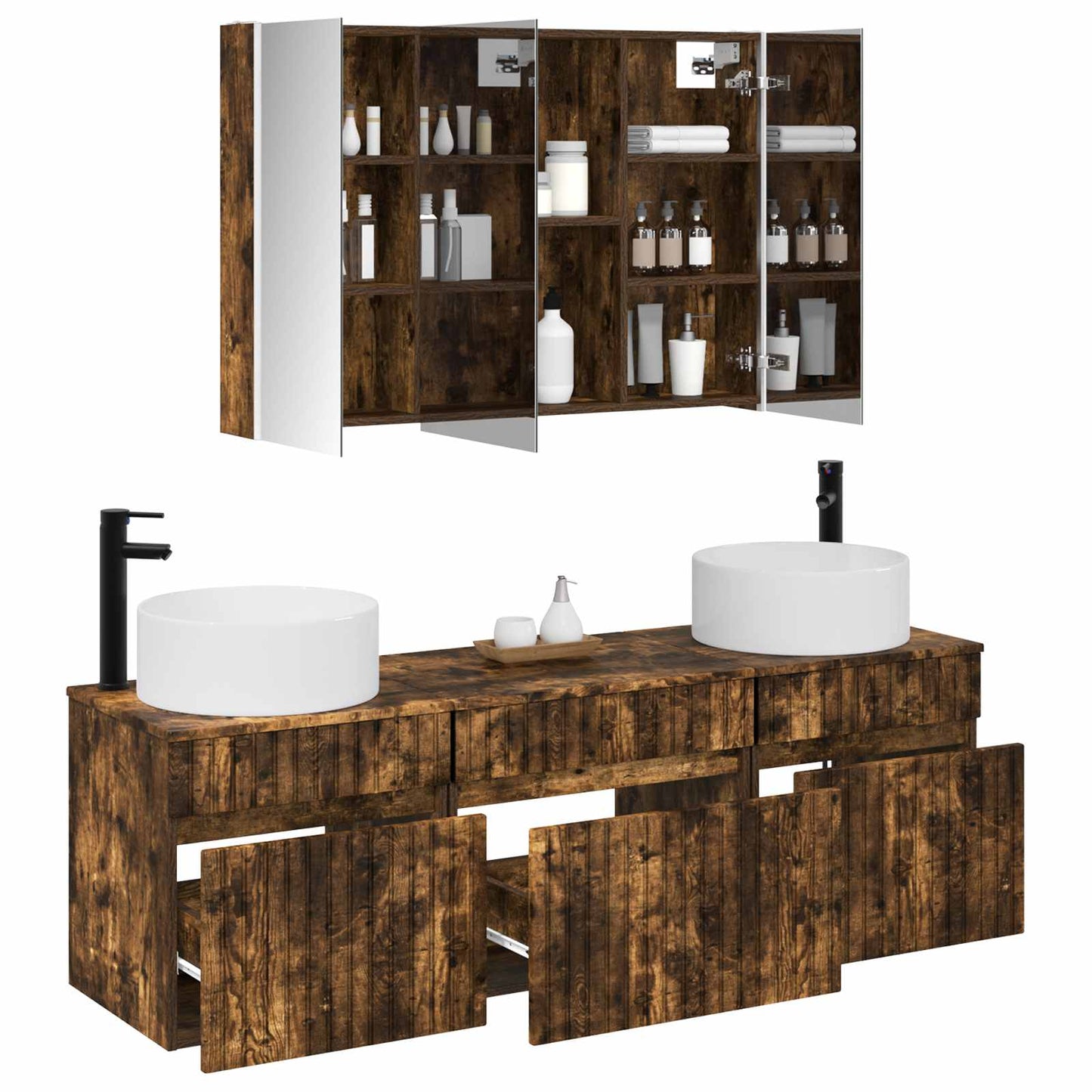 Bathroom Cabinet Set 4 pcs Smoked Oak 103.5 x 15.5 x 70 cm