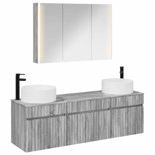 Bathroom Cabinet Set 4 pcs Grey Sonoma 103.5 x 15.5 x 70 cm