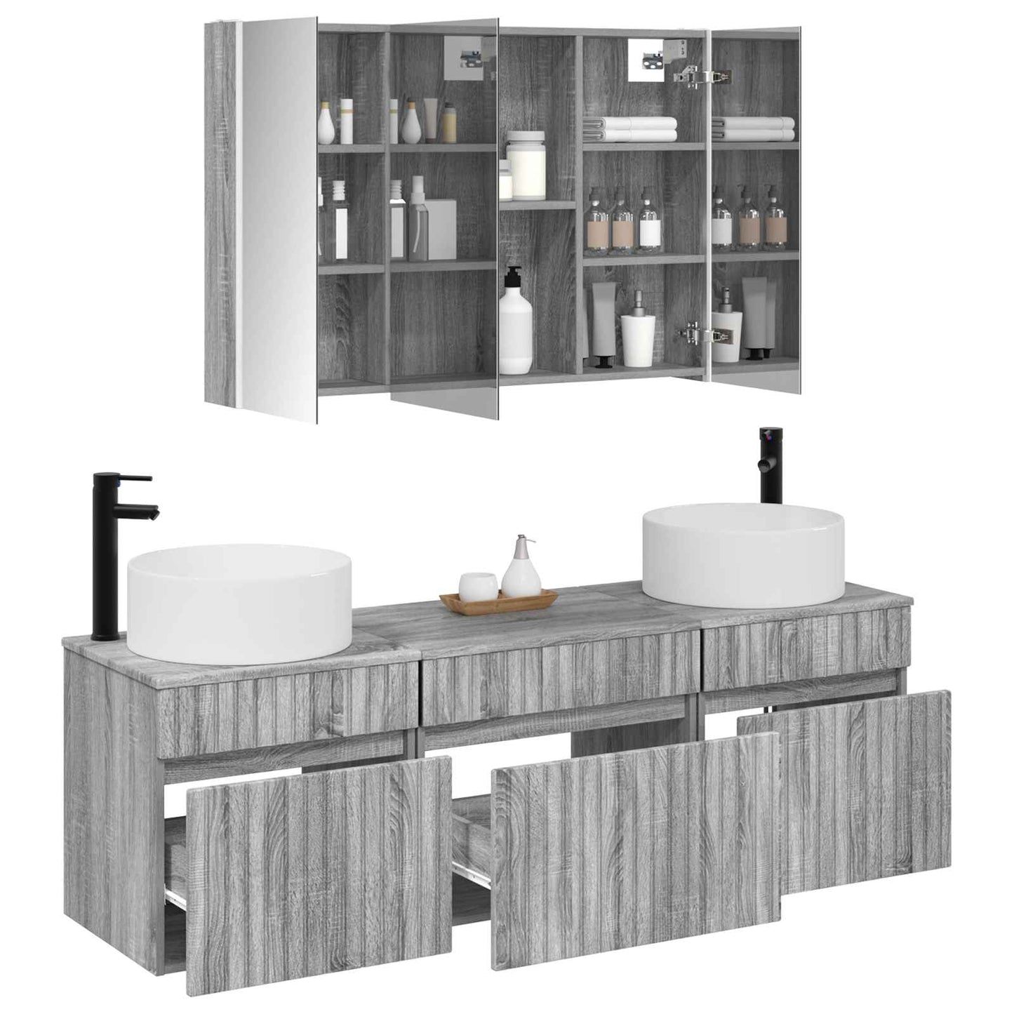 Bathroom Cabinet Set 4 pcs Grey Sonoma 103.5 x 15.5 x 70 cm
