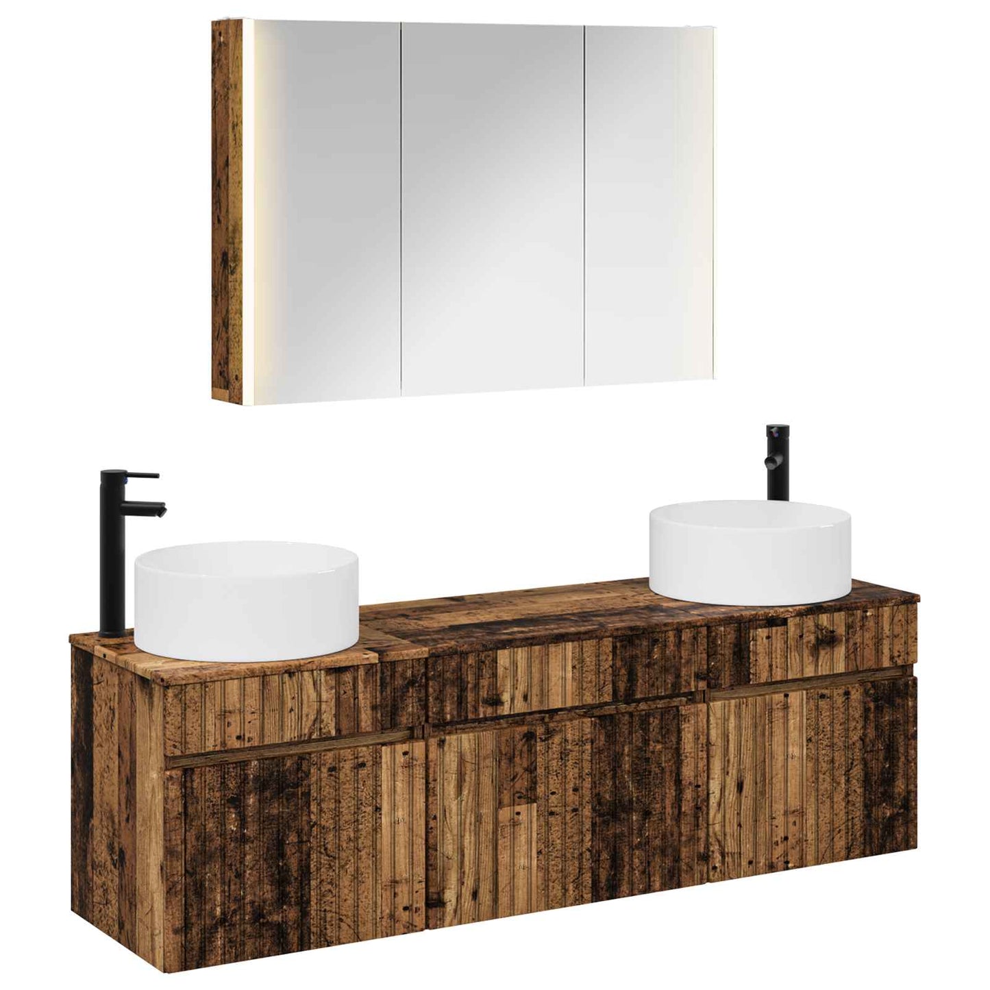Bathroom Cabinet Set 4 pcs Old Wood 103.5 x 15.5 x 70 cm