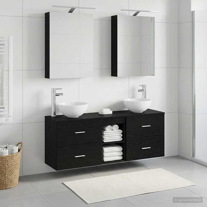 Bathroom Cabinet Set 5 pcs Black Oak 50 x 14.5 x 70 cm