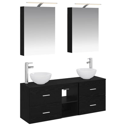 Bathroom Cabinet Set 5 pcs Black Oak 50 x 14.5 x 70 cm