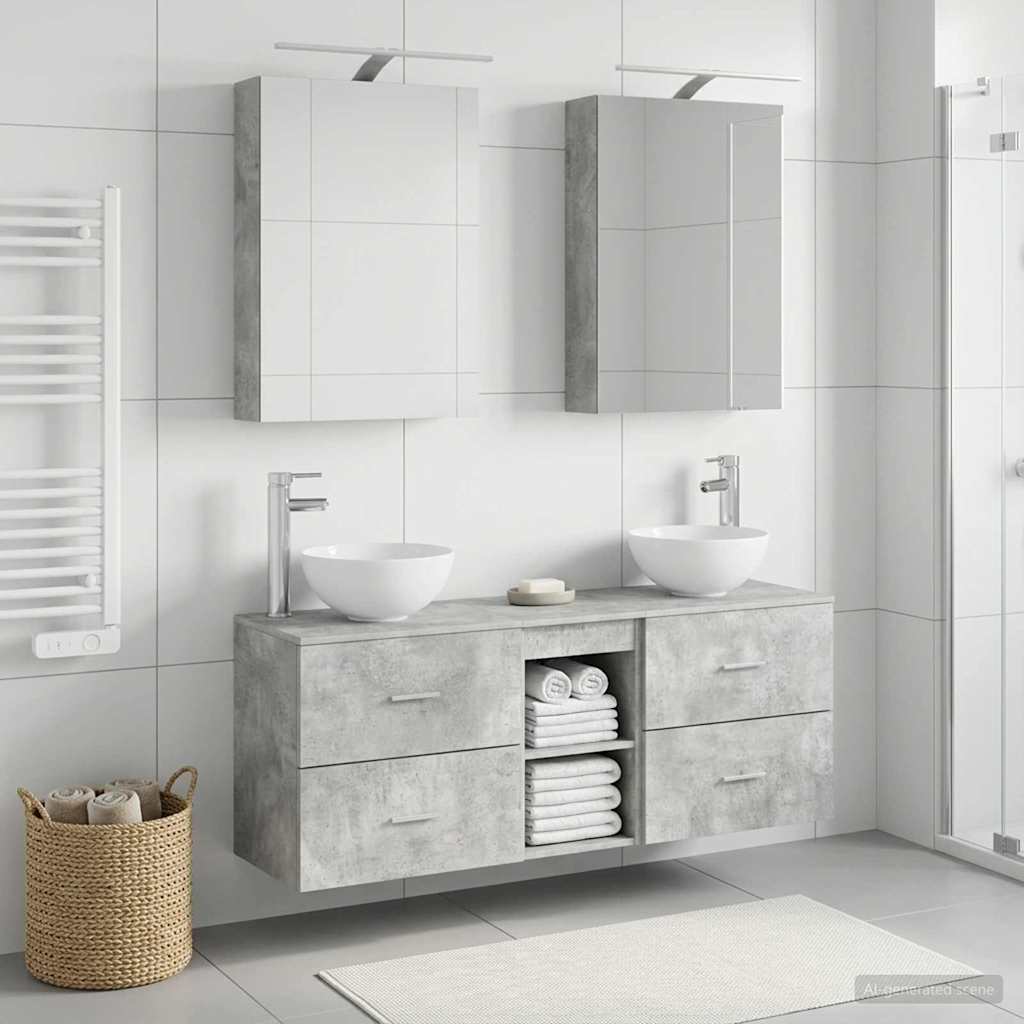 Bathroom Cabinet Set 5 pcs Concrete Grey 50 x 14.5 x 70 cm