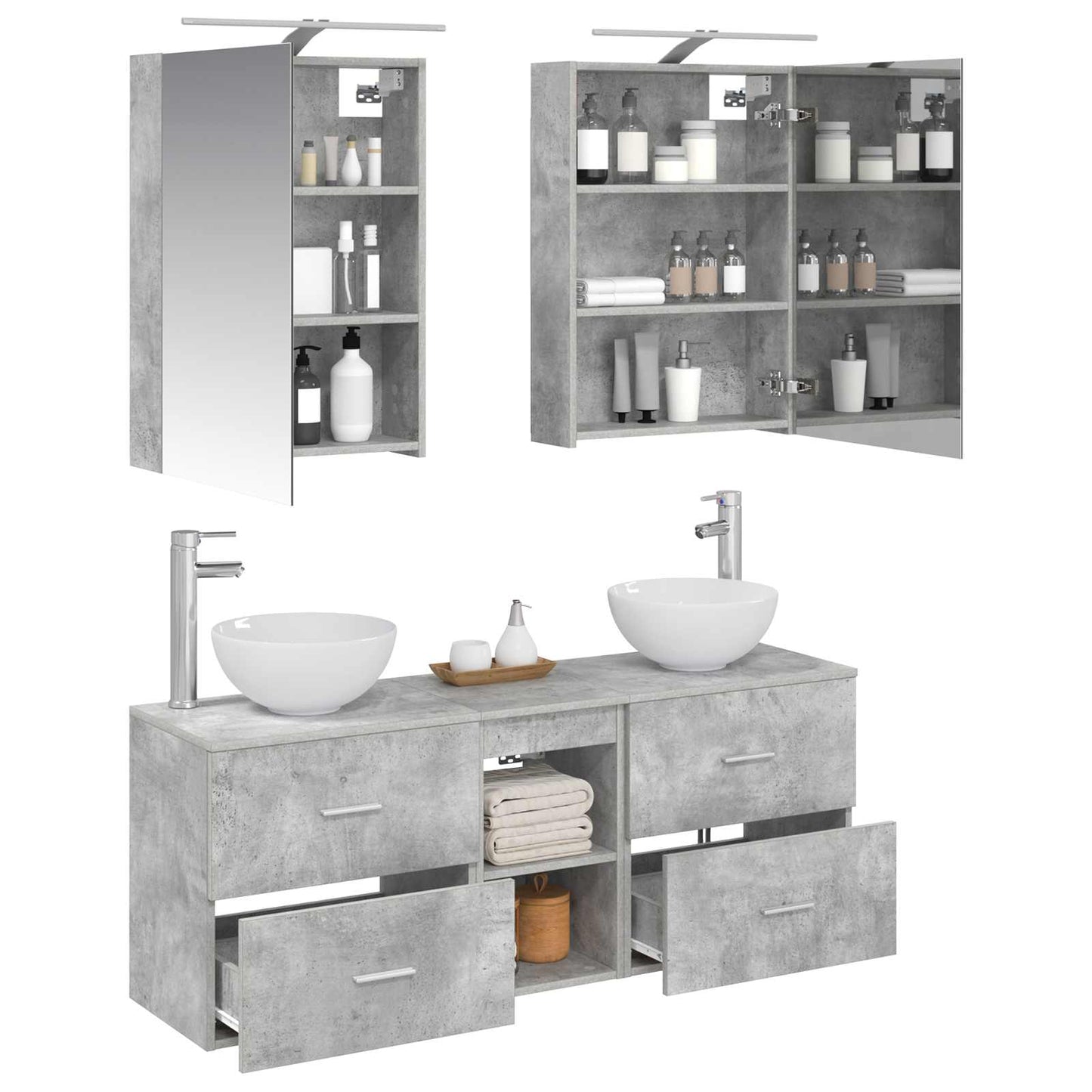 Bathroom Cabinet Set 5 pcs Concrete Grey 50 x 14.5 x 70 cm