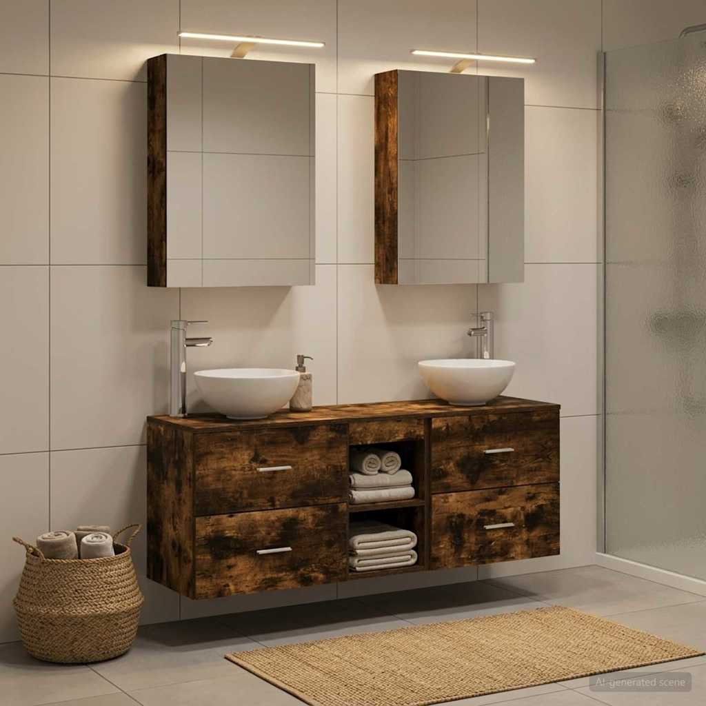 Bathroom Cabinet Set 5 pcs Smoked Oak 50 x 14.5 x 70 cm